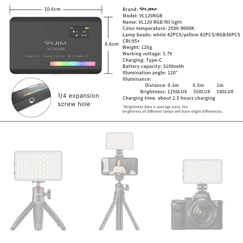 2026 뉴120 RGB 포켓 필 라이트 카메라 범용  - Photography Lighting Handheld 리뷰 및 가격