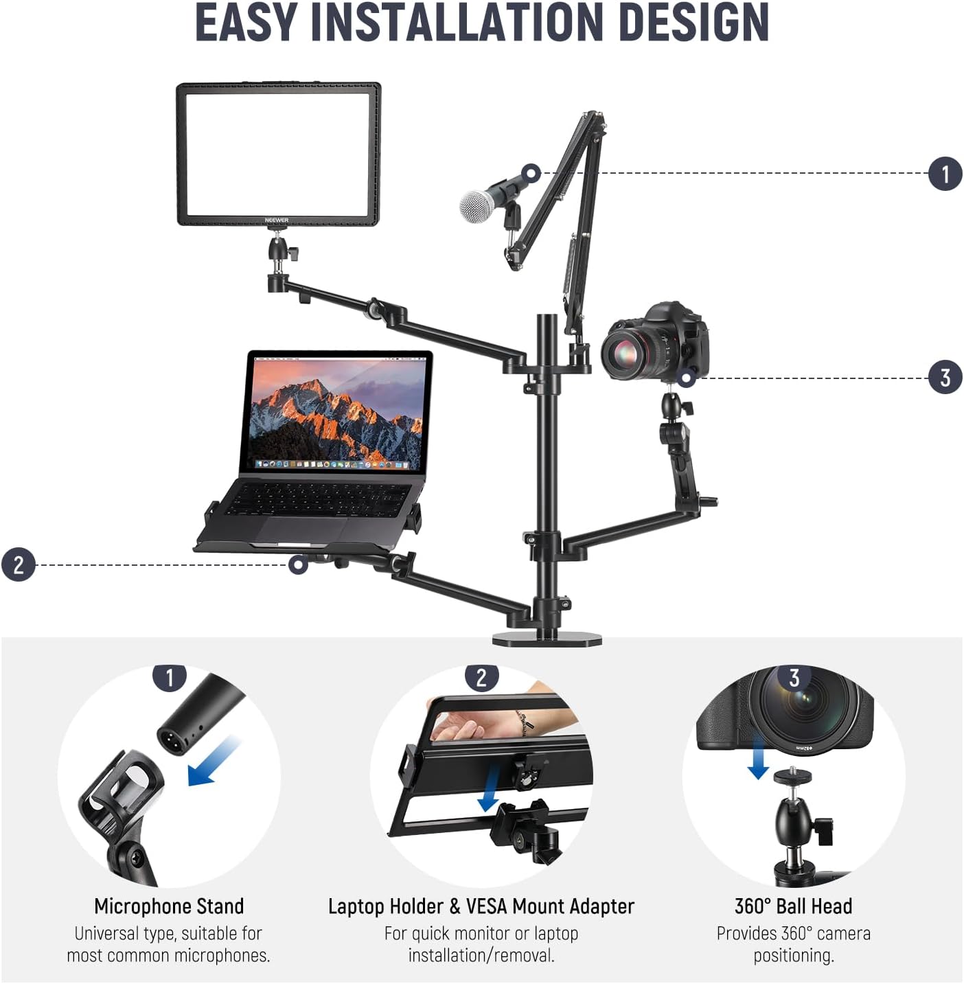 4개의 붐 암이 있는 데스크 마운트 오버헤드 카메라 리 - Photography Lighting Rig 리뷰 및 가격