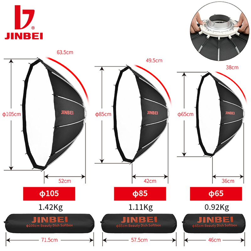 진베이 65 퀵 오픈 파라볼릭 플라이오 소프트박스 보웬 - Photography Lighting Kits 리뷰 및 가격